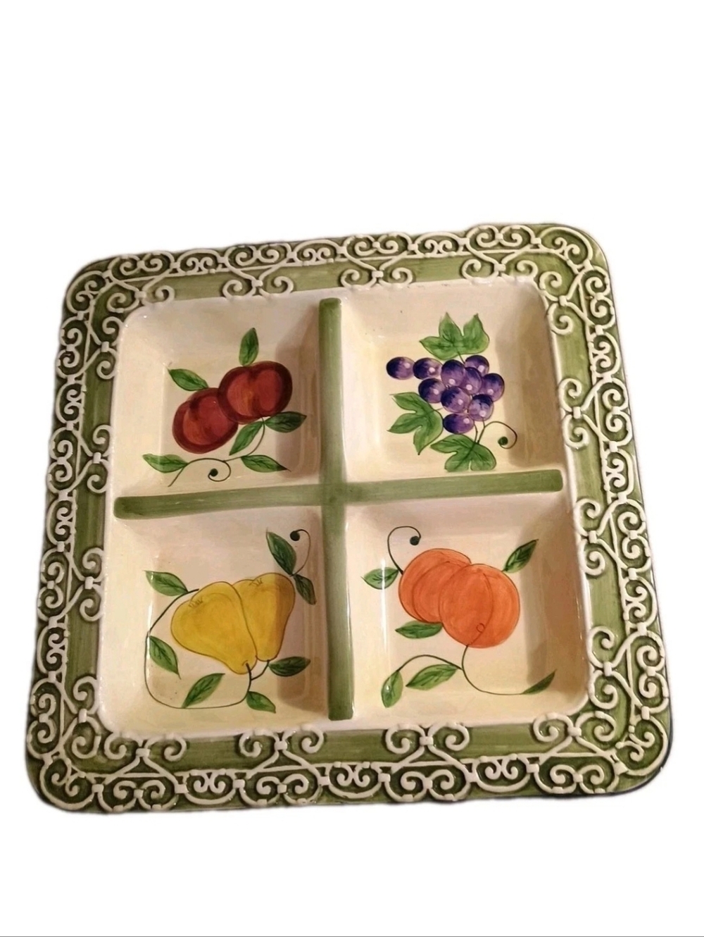 Certified Intnl Raymond Waites Cornucopia Fruit Lattice Divided Serving Platter